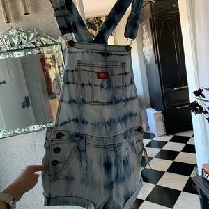 Dickies shortall New tie die shorts blue white denim Coachella cowgirl overall